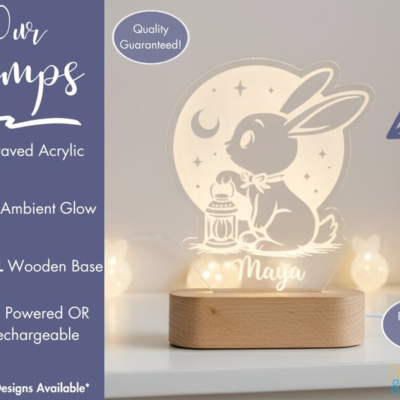 Rabbit Night Light – Personalized LED Bunny Lamp for Kids Rooms - Picture 3 of 8